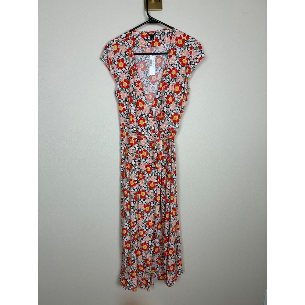 J.Crew‎ Mercantile Red Floral Wrap Midi Dress J4421 Size Small NWT